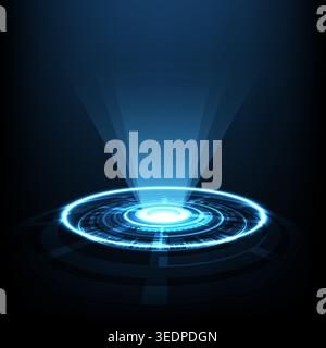 Abstract background with tech circles and  blue rays, stock vector Stock Vector
