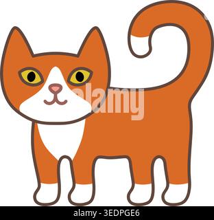 Cute orange and white cat with white paws, chest and muzzle in flat cartoon style isolated on transparent background. Adorable ginger kitten character Stock Vector