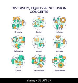 DEI multi color concept icons Stock Vector