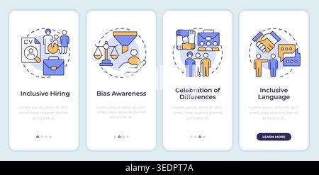 Inclusive workplace practices onboarding mobile app screen Stock Vector