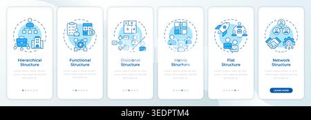 Organizational framework types blue onboarding mobile app screen Stock Vector