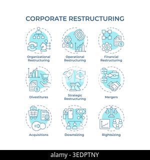 Corporate restructuring soft blue concept icons Stock Vector
