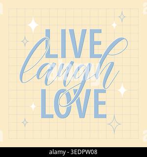 Pastel blue motivational typography on a cream grid background with decorative white sparkles Stock Vector