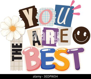 Mixed media collage vector illustration with bubble letters and torn paper on white background Stock Vector
