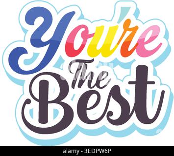 Colorful retro pop typography sticker with rainbow gradients and glossy reflections on white background Stock Vector