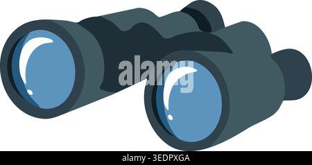 Simple illustration of dark compact binoculars shown from the side with round glass lenses and a short body. Stock Vector