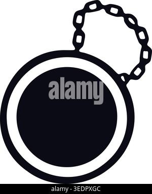 Simple illustration of a round black pocket watch with a white rim and a short attached chain. Stock Vector