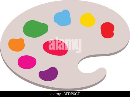 Simple illustration of an oval paint palette with a thumb hole and multiple bright paint spots on the surface. Stock Vector