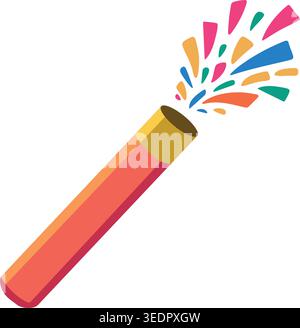 Simple illustration of a party popper tube bursting with colorful confetti pieces from the top. Stock Vector