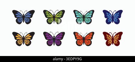 Butterfly Icon Set Colorful Flat Vector Insect Collection Bundle Nature Design Stock Vector