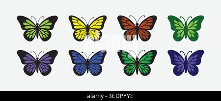 Butterfly Icon Set Colorful Flat Vector Insect Collection Bundle Nature Design Stock Vector