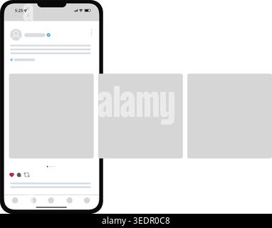 Vector mockup of a mobile phone app featuring a profile page with a sliding image gallery and interactive UI elements. Stock Vector