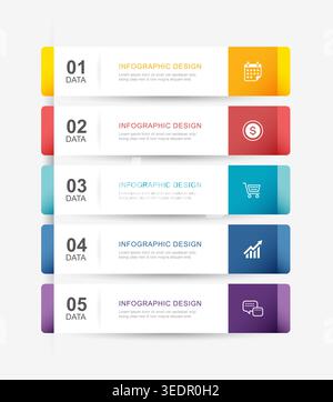 Business infographic design banner template with five colorful options. Stock Vector