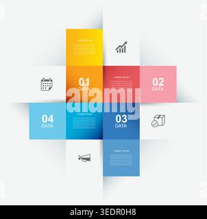 Business banner data infographic design template with four square steps. Stock Vector