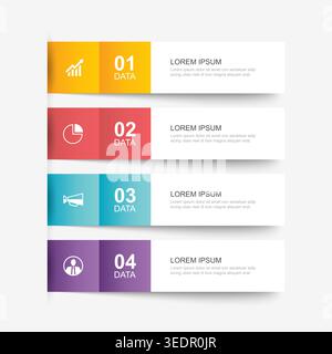 Modern business data infographic design template with four horizontal steps. Stock Vector
