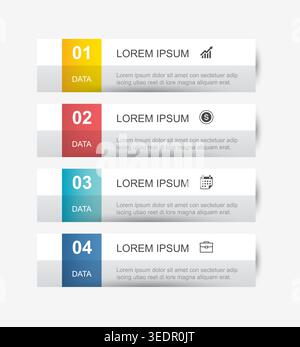 Modern business data infographic design template with four horizontal banners. Stock Vector