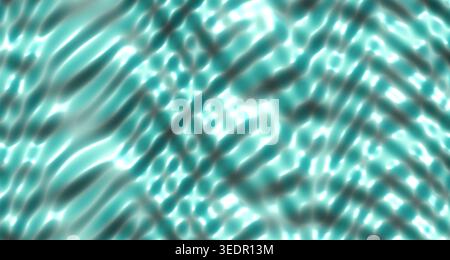 A 3D rendered wave surface with glossy, reflective, and textured aqua and green tones, ideal for backgrounds or abstract designs. Stock Photo