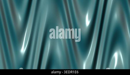 A single view render of a liquid metal chrome surface with reflective waves, showcasing ocean teal tones and a smooth, glossy finish. Stock Photo