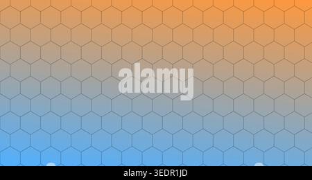 A visually striking hexagonal geometric pattern with a gradient background transitioning from orange to blue, ideal for modern and abstract designs. Stock Photo