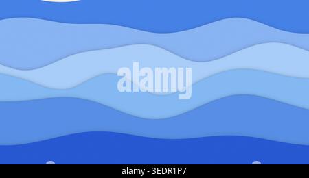 A clean and modern design featuring layered paper-cut wave bands with soft drop shadows in light blue tones, perfect for a serene and calming backgrou Stock Photo