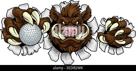 Boar Wild Hog Razorback Warthog Pig Golf Mascot Stock Vector