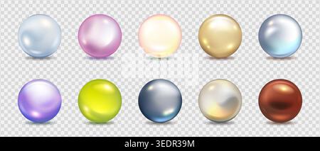 Mineral gemstone sphere in 3D rendering. Glossy pearl ball with crystal-clear surface, golden accents, and realistic texture. Vector illustration of Stock Vector