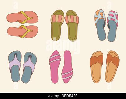 Summer beach footwear set of flip flops and sandals Stock Vector