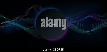 Digital neon background. Abstract equalizer with a circle. Luxury black and neon vector background. Vivid modern gradient for banner.  Stock Vector