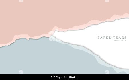 Beige and blue sheet ripped paper background. Banner template for poster, flyer, sale, promotion. Torn or paper horizontal cardboard. Sheet of paper Stock Vector