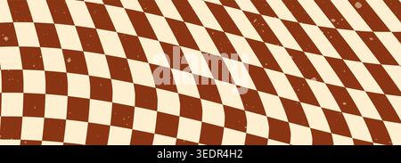 Groovy psychedelic brown horizontal checkerboard picture. Stock Vector
