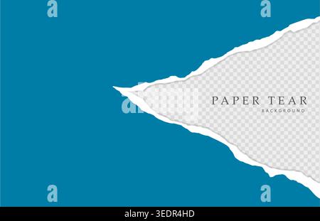Blue sheet ripped paper background. Banner template for poster, flyer, sale, promotion. Torn or paper horizontal cardboard. Sheet  Stock Vector