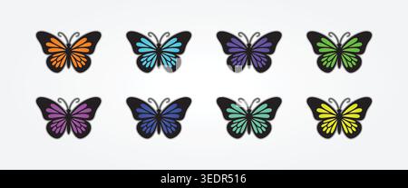 Butterfly Icon Set Colorful Flat Vector Insect Collection Bundle Nature Design Stock Vector