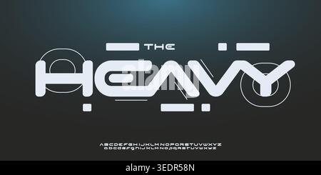 Heavy Font Logo Wide Geometric Alphabet Bold Rounded Letter Set Modern Typography, Futuristic Typographic Design for Sci-fi Title, Science Tech Stock Vector