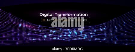 Digital Transformation Neural Network Line Connect Ai Wave Cybersecurity Data Information Transform Concept. Vector Background Stock Vector