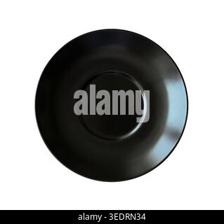 Small black plate or dish isolated on white, top view, clipping path Stock Photo