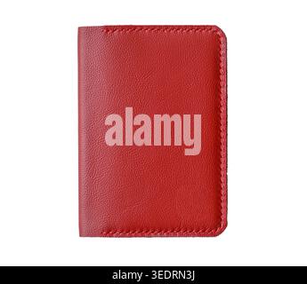 Red passport or document holder by red leather isolated on white, clipping path Stock Photo