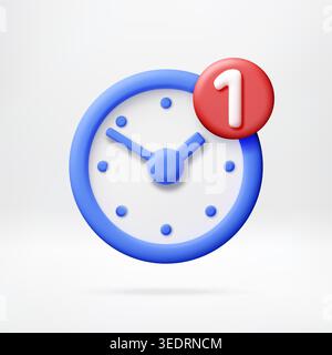 3d clock with a red notification badge Stock Vector