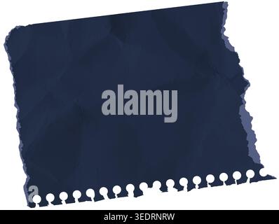 Crumpled paper sheet realistic crumple grunge wrinkled page piece. Torn ripped edges black color torn paper damaged holes isolated side. Blank note no Stock Vector