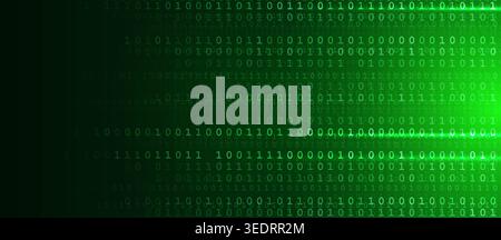 Green binary code stream over dark digital matrix, glowing scan line, futuristic cyber mood, website banner, tech poster, security presentation Stock Vector