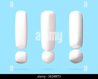 White exclamation mark set in 3D style. Stock Vector