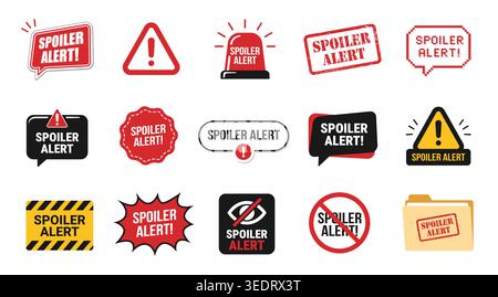 Modern spoiler alert icon set with warning symbols and speech bubbles Stock Vector