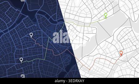 Designated routes leading to specific goal points, set of two map styles. An abstract navigation plan highlights points of interest. Vector Stock Vector