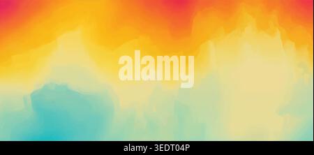 Bright watercolor gradient texture with orange, yellow, and turquoise wash blending for vibrant backgrounds, invitations, posters, and design layouts. Stock Vector