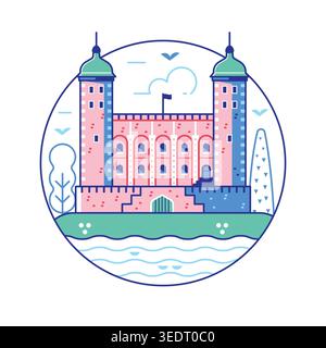 Tower of London Castle Landmark Line Icon Stock Vector
