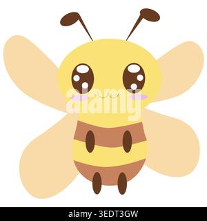 Kawaii honey bee character with shiny sparkle eyes and adorable expression. Perfect for cute vector, stickers and nursery themes Stock Vector