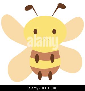 Minimal cute bee mascot illustration with soft shapes and clean flat design. Great for logo, sticker and children artwork Stock Vector