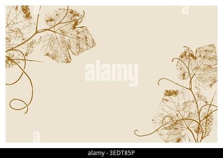 Elegant vintage grape leaf and vine botanical illustration in sepia style, minimalist background for wine labels, restaurant menus, and invitations in warm beige and brown palette. Vector illustration Stock Vector