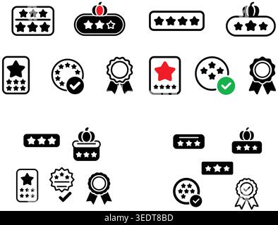 Rating and Review Icon Set, Stars, Quality Badges and Feedback Symbols Stock Vector
