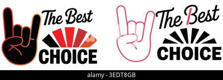 Best Choice Hand Gesture Icon Set, Rock Sign Symbol with Badge Label Stock Vector