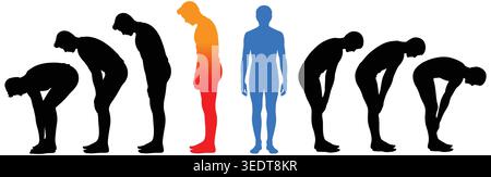 Vector silhouette set of human body posture and back pain Stock Vector